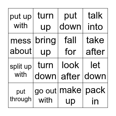 Phrasal verbs Bingo Card