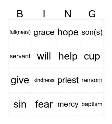 29th Sunday in OT year B Bingo Card