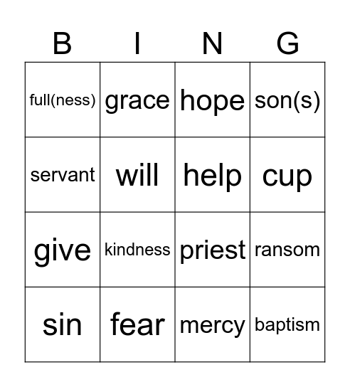 29th Sunday in OT year B Bingo Card