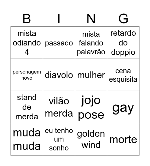 JOJO Bingo Card