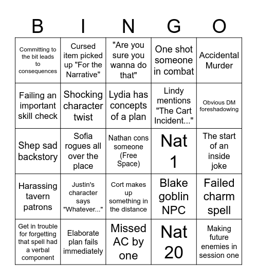 DND BINGO!!! Bingo Card