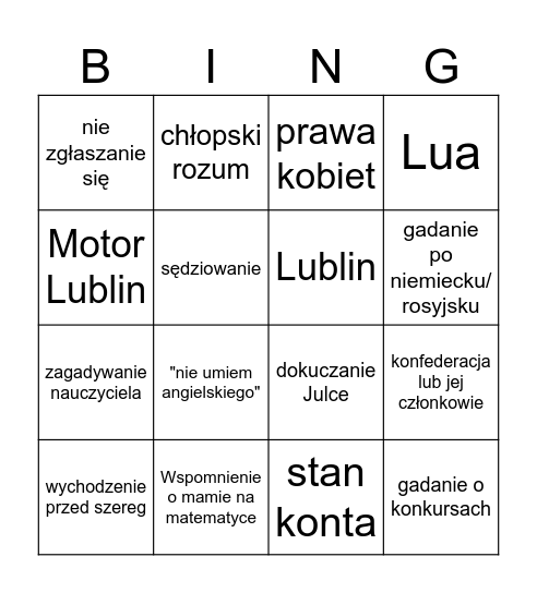 Bartek Bingo Card