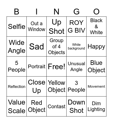 Photography Bingo Card
