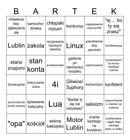 Bartek bingo Card