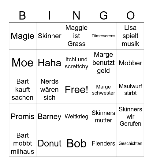 Simpsons Bingo Card