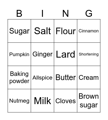 Thanksgiving Bingo Card