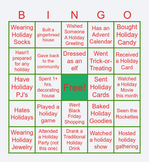 Holiday Bingoooooooo Bingo Card