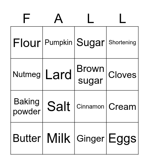 Thanksgiving Bingo Card