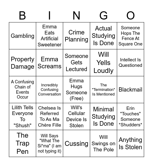 I am Incredibly Bored Bingo Card