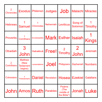 Bible Bingo Card