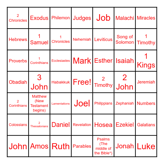 Bible Bingo Card