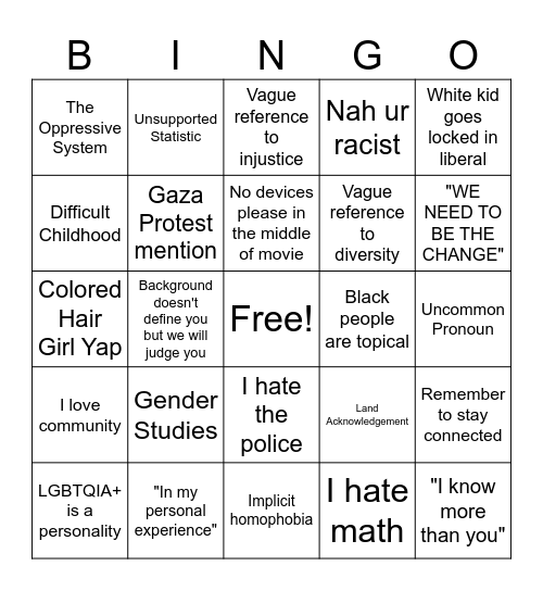 Woke Bingo Card