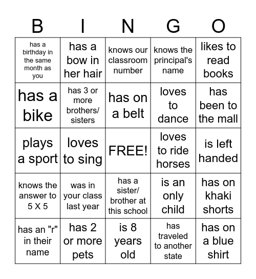 Chasse au trésor Bingo Card