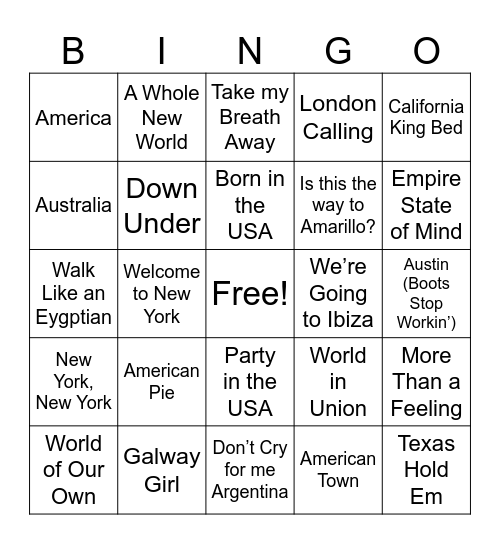 Around the World! Bingo Card