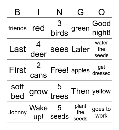 Johnny Appleseed Bingo Card