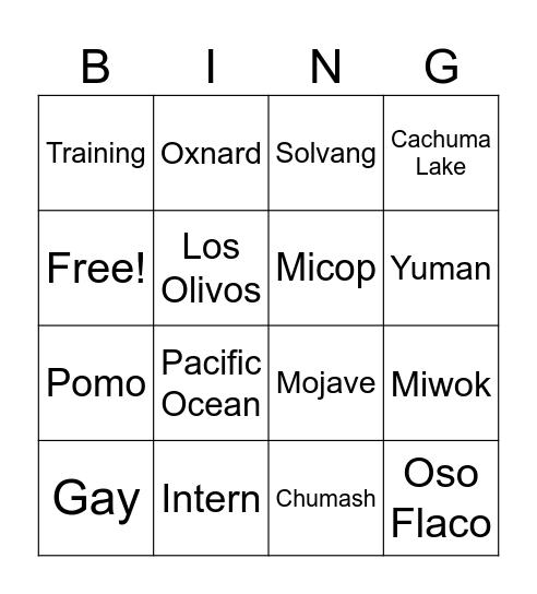 FSA Bingo Card