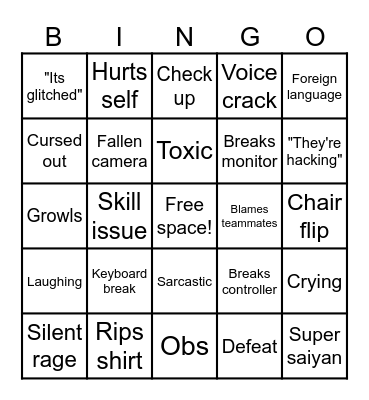 Gamer rage bingo Card