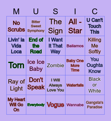 90's Nostalgia Bingo Card
