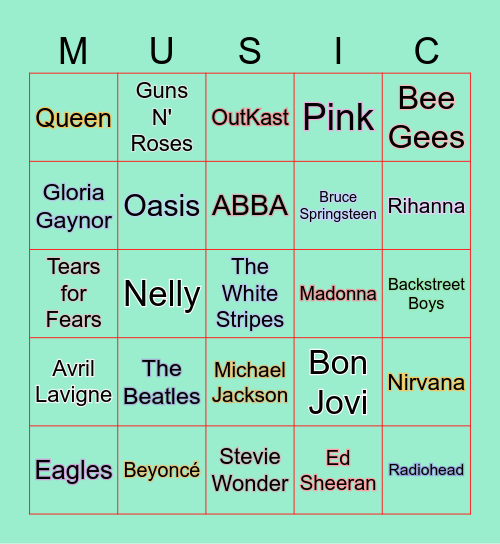 Guess the Artist Bingo Card