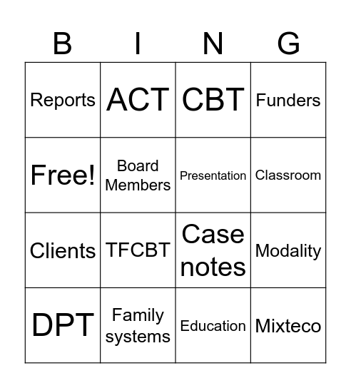 FSA Bingo Card