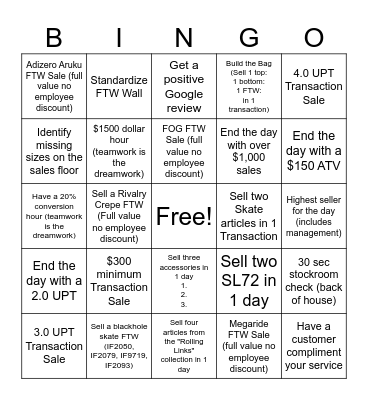 Downtown Adidas Bingo Card