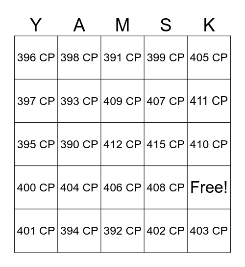 Yamask Research Day Bingo Card