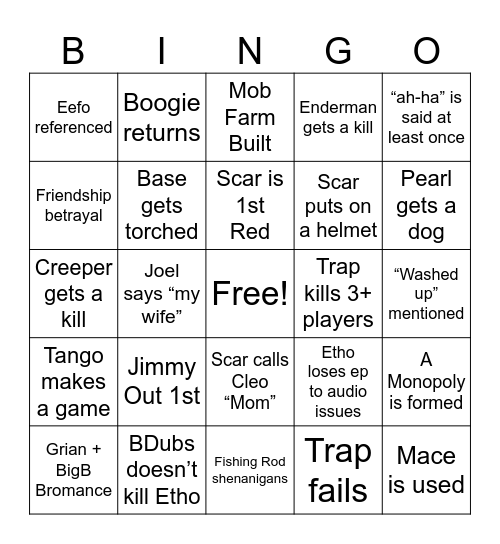 Life Series Bingo Card