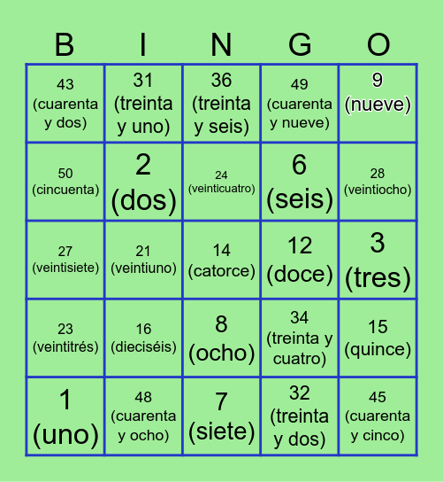 El Español Bingo Card