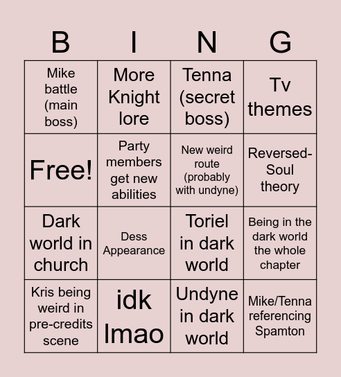 DELTARUNE CH 3 BINGO!!!!!!! Bingo Card