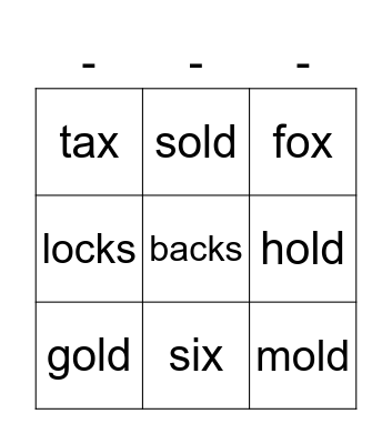 -x, -cks, -old | BINGO Card