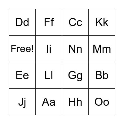 Letters Bingo Card