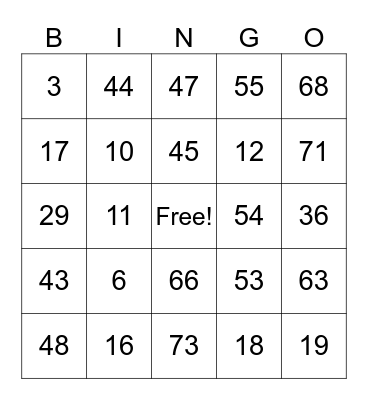 Halloween Bingo Card