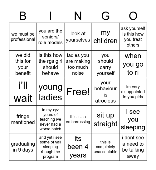 discipline talk Bingo Card