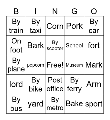 Transportation Bingo Card