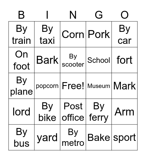 Transportation Bingo Card