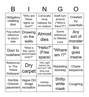 AHS Backrooms Bingo Card