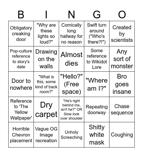 AHS Backrooms Bingo Card