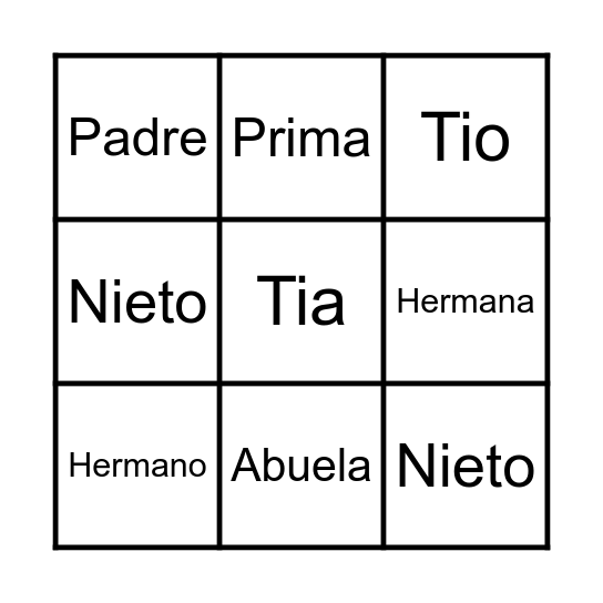 Familia Bingo Card