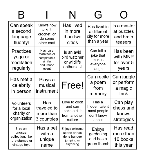 Find someone who... Bingo Card