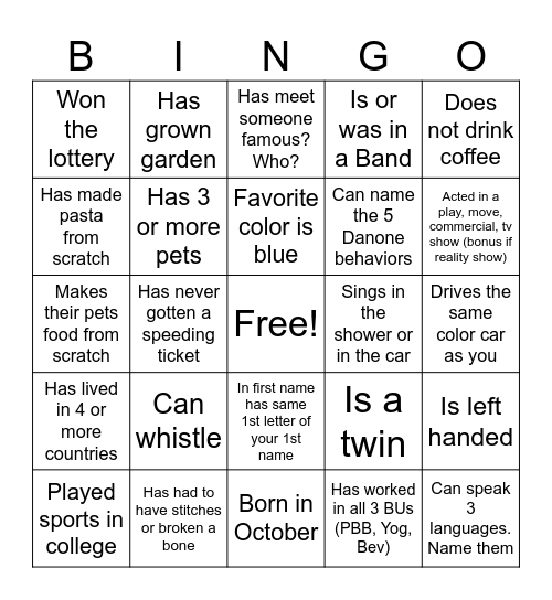 PMO Bingo Card