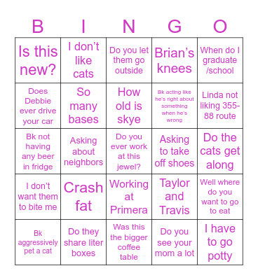 Parents Bingo Card