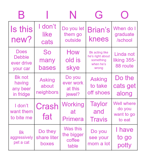 Parents Bingo Card