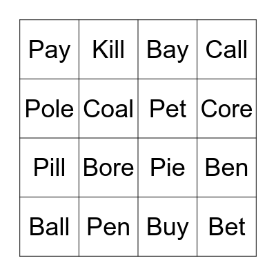 PLOSIVE CONSONANT SOUNDS Bingo Card
