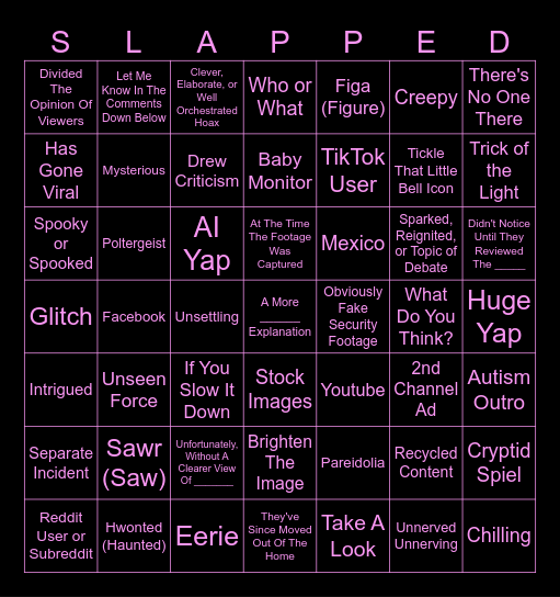 Slapped Ham Bingo Card