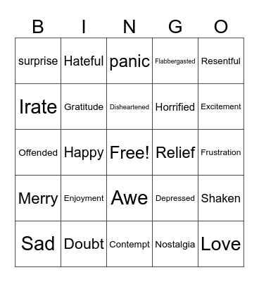 Emotions Bingo Card