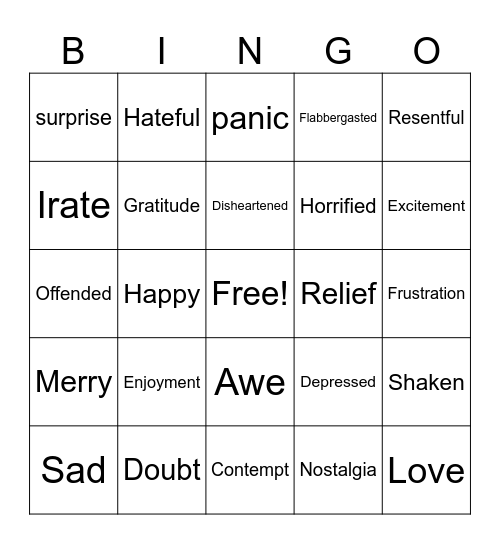 Emotions Bingo Card