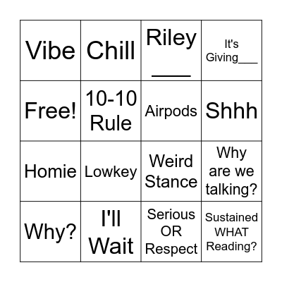 Talmage Bingo Card