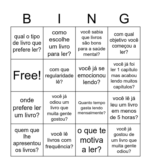 Bingo da leitura Bingo Card