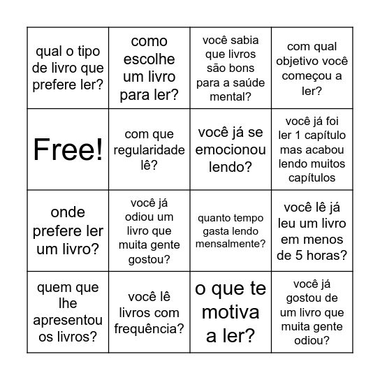 Bingo da leitura Bingo Card