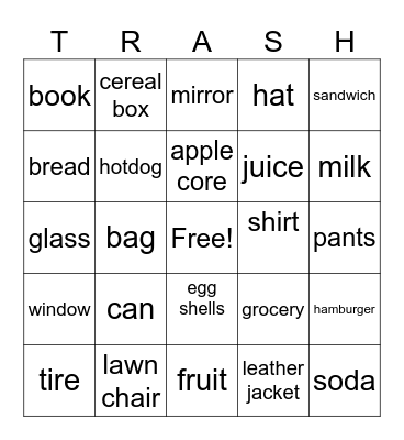TRASH Bingo Card